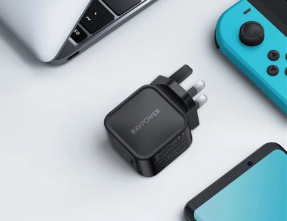 شاحن حائط RAVPower PD Pioneer 61W GaN - RP-PC112 أسود، قابس المملكة المتحدة