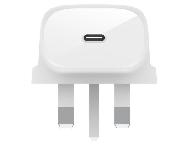 White Belkin BoostCharge Wall Charger 30W PPS + USB-C to USB-C Cable 1m – WCA005my1MWH-B6 on a white background