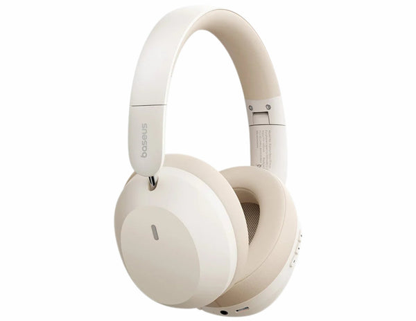 Beige headphones on a white background