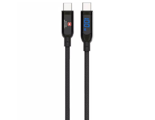 Swiss Military 1M USB-C to USB-C Cable 100W with LED Indicator – SM-CB-CC100WLED-1M on a white background
