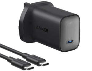Anker power adapter with USB-C cable on a white background