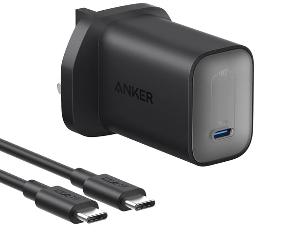 Anker power adapter with USB-C cable on a white background
