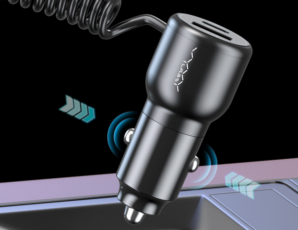 Vyvylabs Flash Power Dual Fast Car Charger 66W A+C with 2-in-1 Spring Cable (VJY66G)