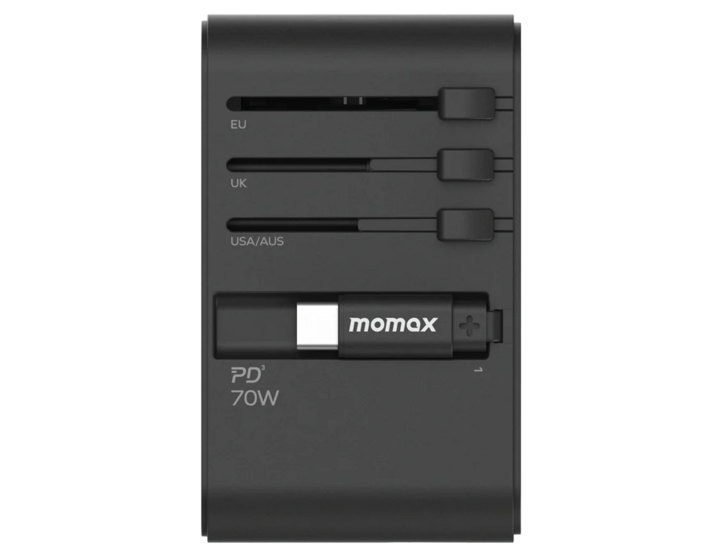 Momax 1-World+ | 3-Ports Travel Charger | Built-in USB-C Cable (GaN 70W)