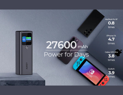 بنك طاقة AUKEY PB-Y45 بقوة 140 واط وسعة 27600 مللي أمبير/ساعة مع شحن سريع USB-C