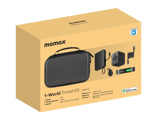 MOMAX 1-World Travel Essential Kit – VPD0176 packaging on a beige background