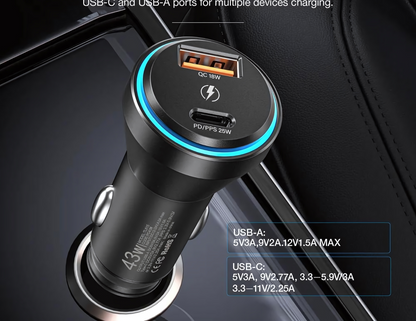 AMAZINGTHING FlexiPower Pro 43W Tri-port Car Fast Charger