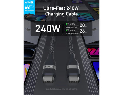 Anker Ultra-Fast 240W charging cable with smartphone background