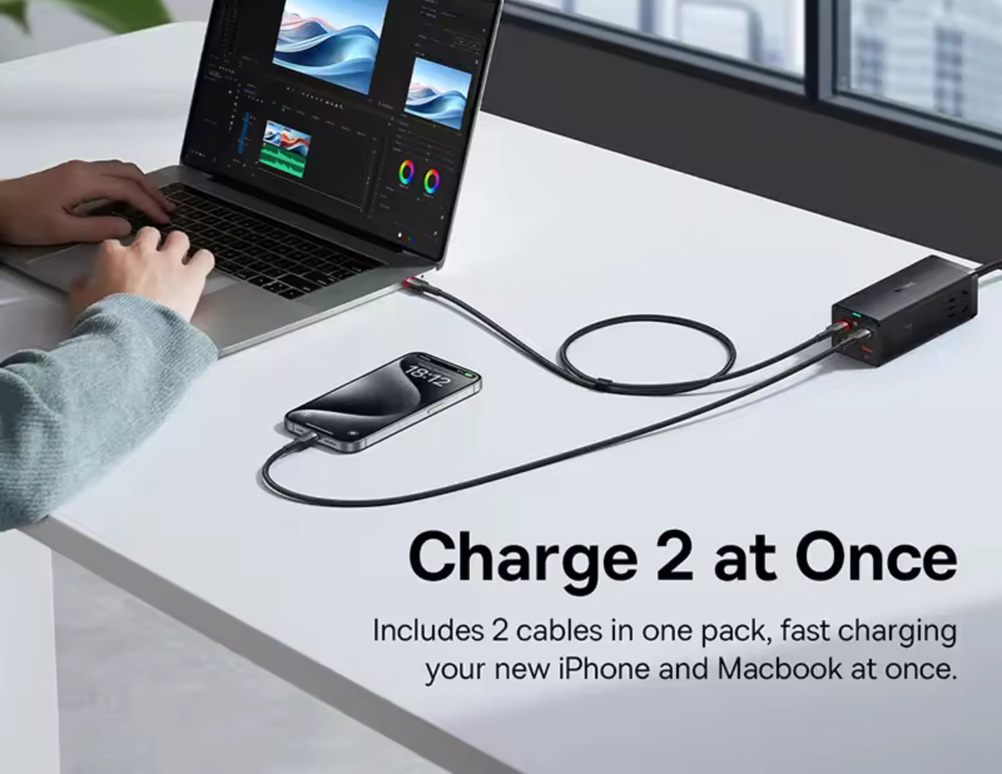 كابل شحن Baseus Cafule USB-C إلى USB-C 100 واط بطول متر واحد، قطعتان، أحمر وأسود + رمادي، P10318306003-00