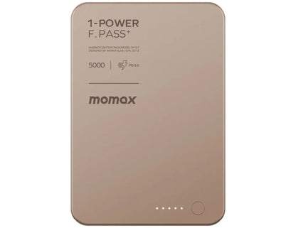 Momax F.Pass+ 5000mAh Magnetic Power Bank with USB-C Cable, 20W Fast Charging, Ultra-Slim Design