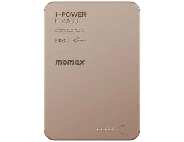 Momax F.Pass+ 5000mAh Magnetic Power Bank with USB-C Cable, 20W Fast Charging, Ultra-Slim Design