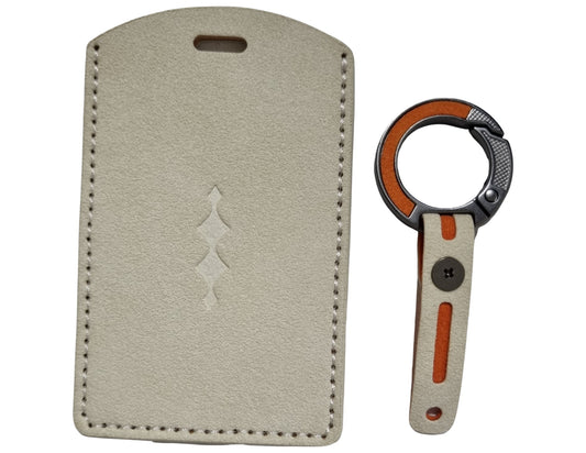 Beige BYD Smart Card Cover – Alcantara Material on a white background