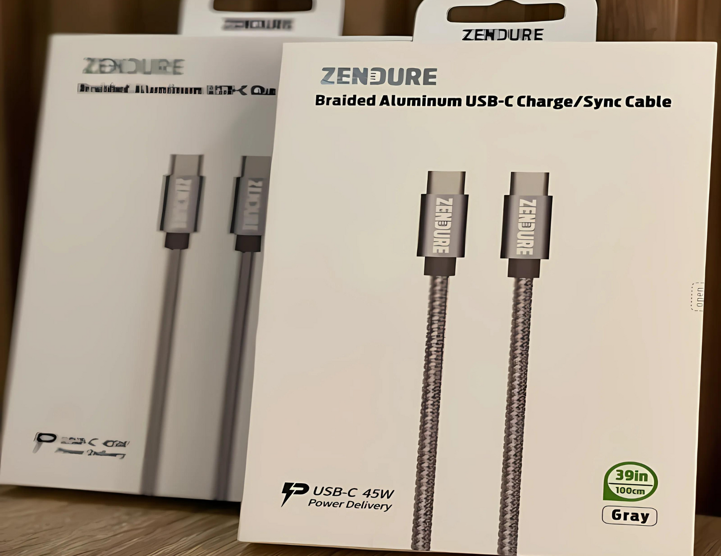 Zendure - كابل USB Type-C مزدوج مضفر من الألومنيوم بطول 1 متر وقوة 45 وات - رمادي