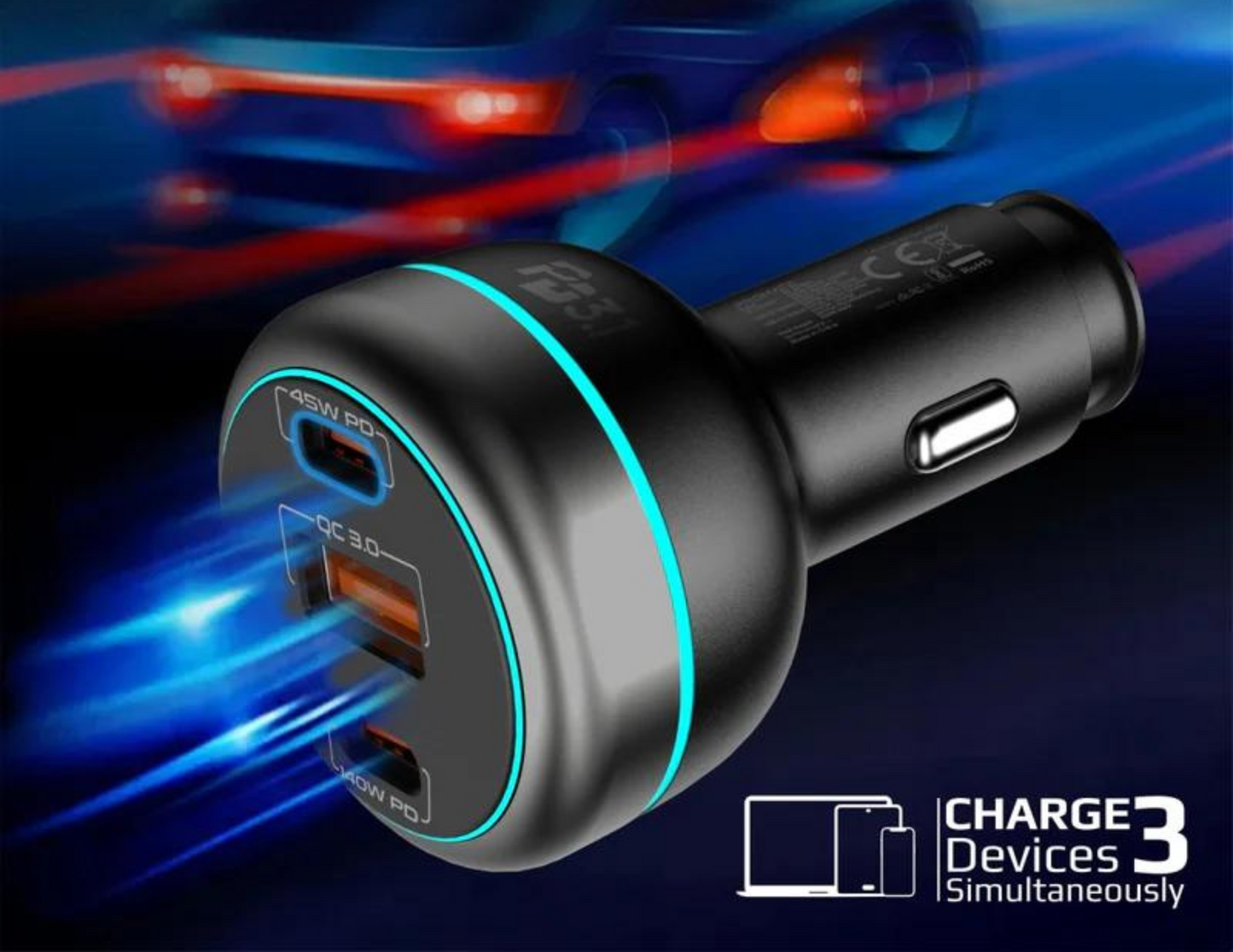 Promate PowerDrive-230 Watt Car Charger , 3 Port