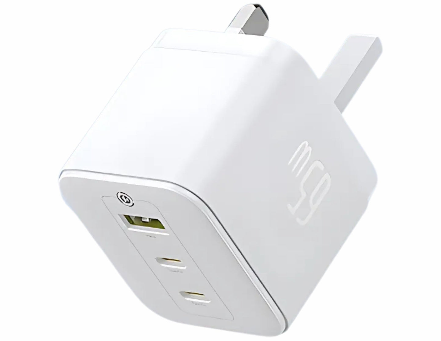 شاحن سريع Baseus Palm 65 واط 2C+U بريطاني أبيض قمري + كابل 100 واط من النوع C إلى النوع C (P1011160D213-01)