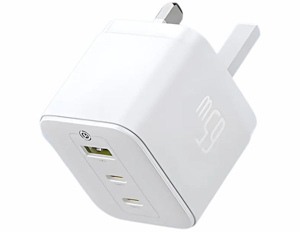 White power adapter with multiple outlets on a white background