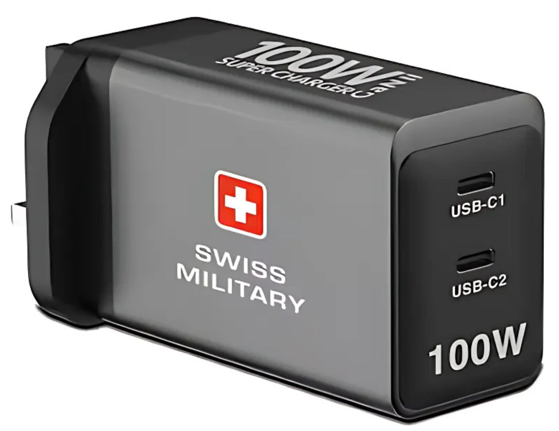 Swiss Military 100W GaN II Super Charger Dual USB-C – SM-PH-GaN II-2C-GRY with two USB-C ports on a white background