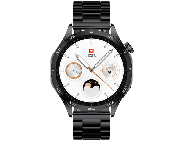Smartwatch with a black metal band on a white background