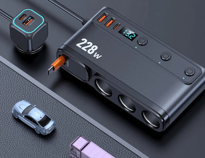 228W Multi-Port Smart Car Charger Adapter with Digital Display – C35-L