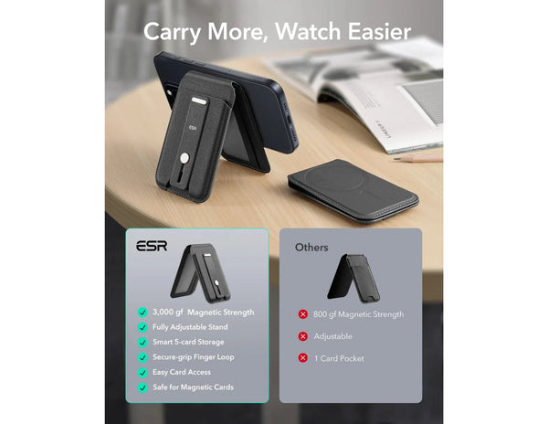 حامل محفظة ESR Grip (HaloLock) - حامل بطاقات متوافق مع MagSafe مع حامل قابل للتعديل - أسود وبني