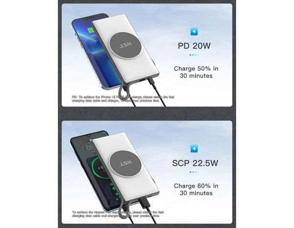 Charging cable and adapter with fast charging capabilities on a white background