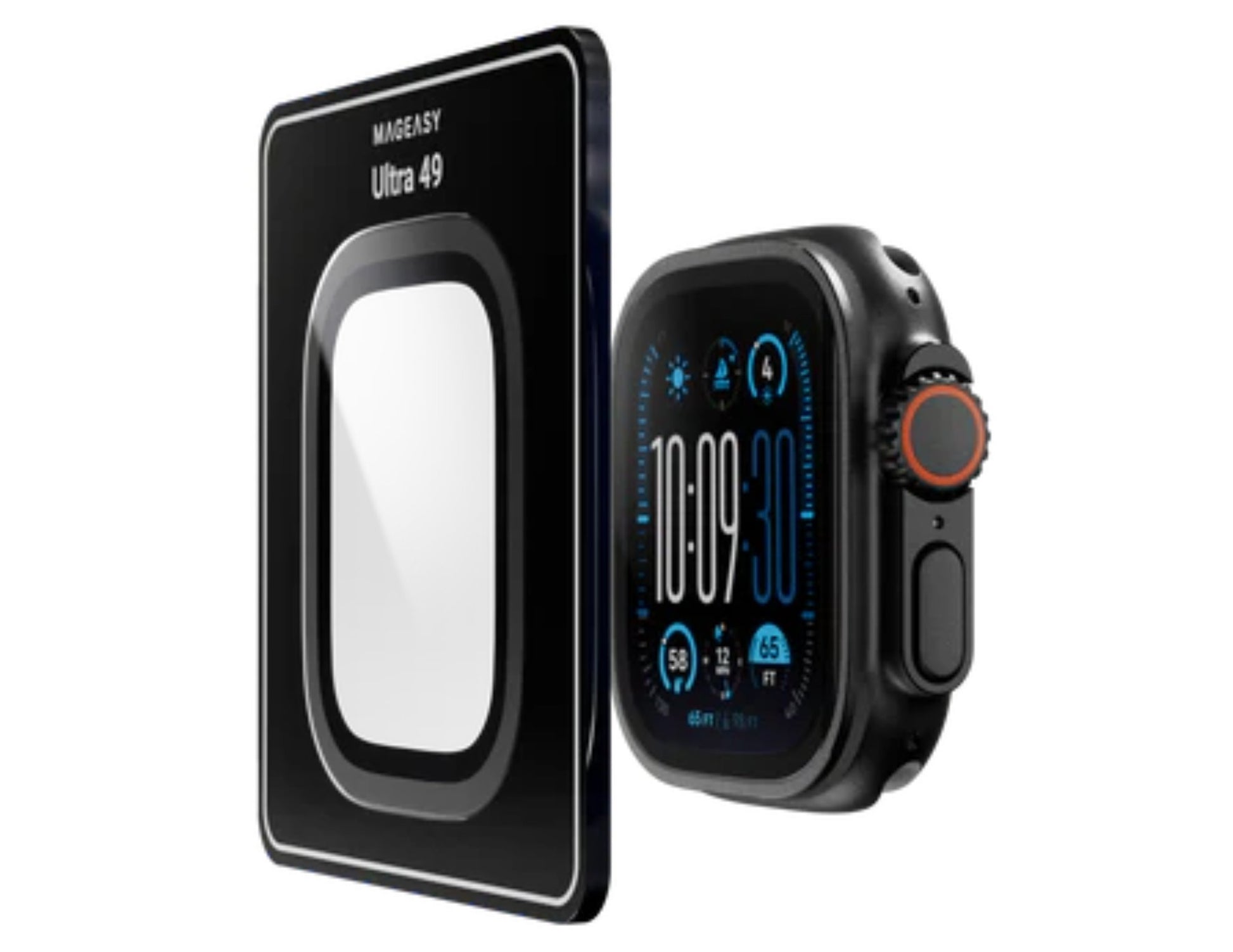 Smartwatch with a protective case on a white background