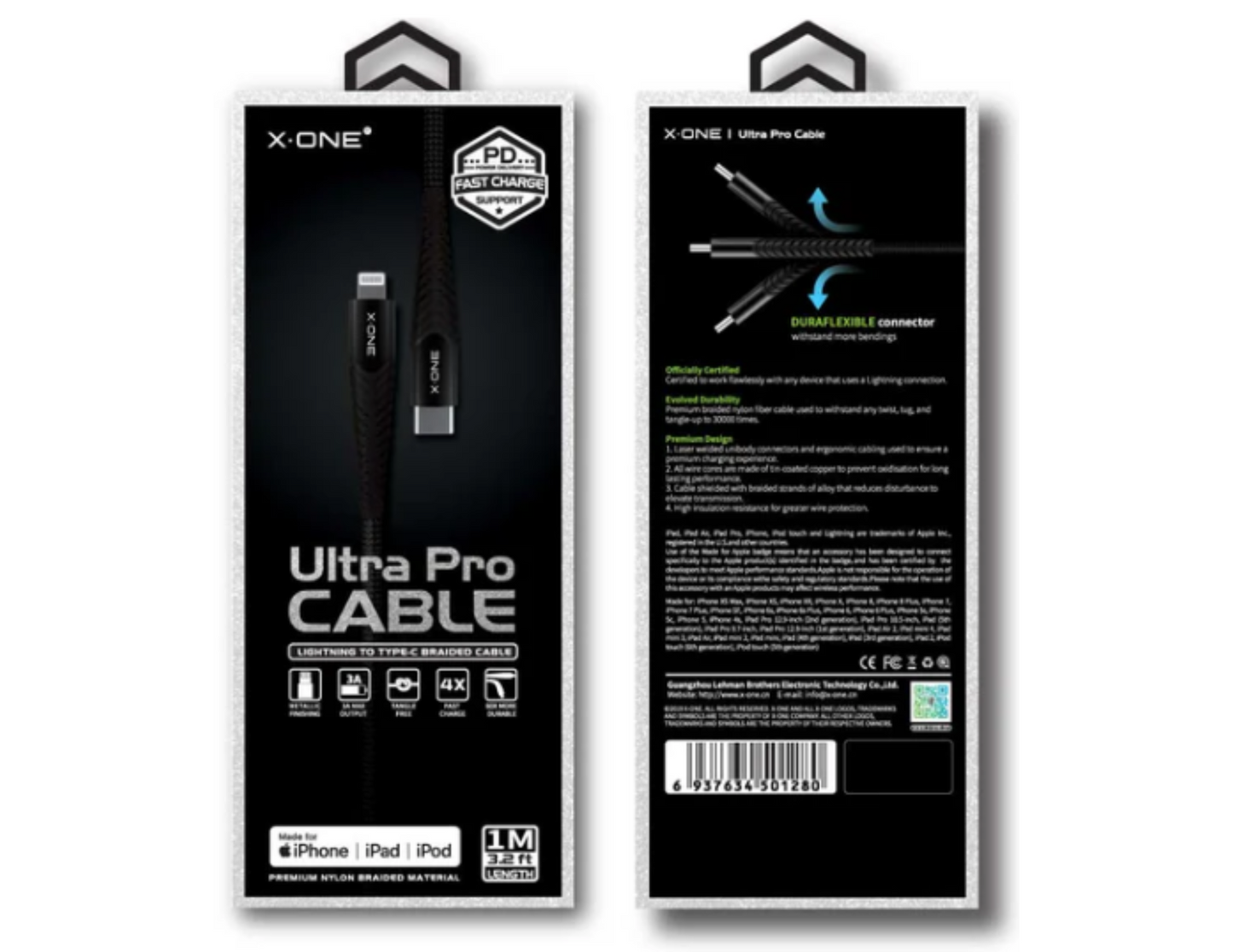 X.ONE Ultra Pro Lightning To Type C Braided Cable 1M Black