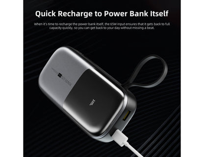 Vyvylabs Power Lite Digital Display Power Bank 20000mAh 65W with C+L Fast Charging Cable – VBQ08-TN on a black background