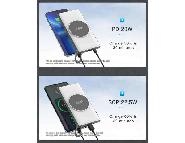 Two charging devices with text indicating charging speeds on a white background