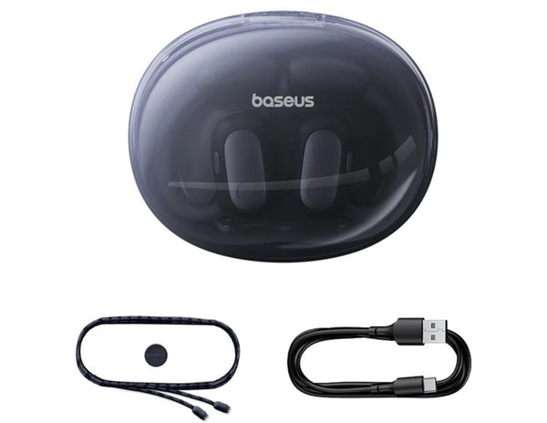 Baseus Eli Sport 1 Open-Ear TWS Earbuds A00064400121-00 Black with charging cable on a white background