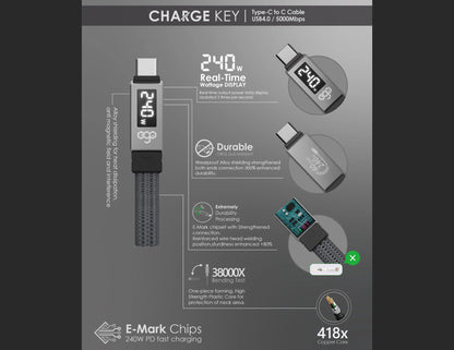 كابل شحن إيجو تشارج كي 240 واط USB4 Type-C إلى C Gen3X2 40Gbps بطول 6 سم، رمادي