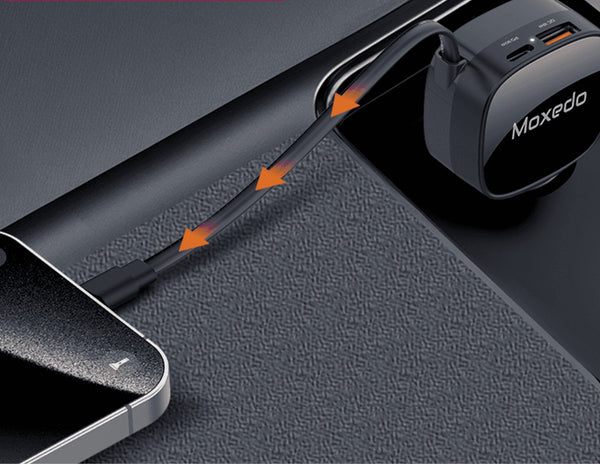 Moxedo Ultra Fast Car Charger MX-CC031 – 84W Dual Port with Built-in USB-C Retractable Cable