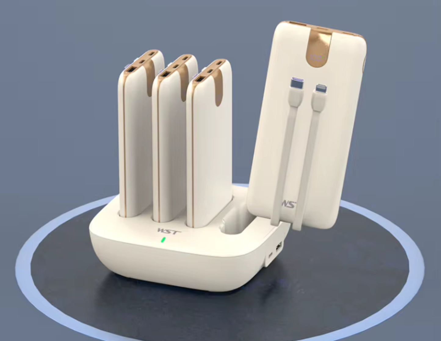 WST WP0264 4-in-1 10000mAh Power Bank Docking Station with Built-in Cables