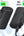 Black portable charger with charging cables and phone cases on a light blue background