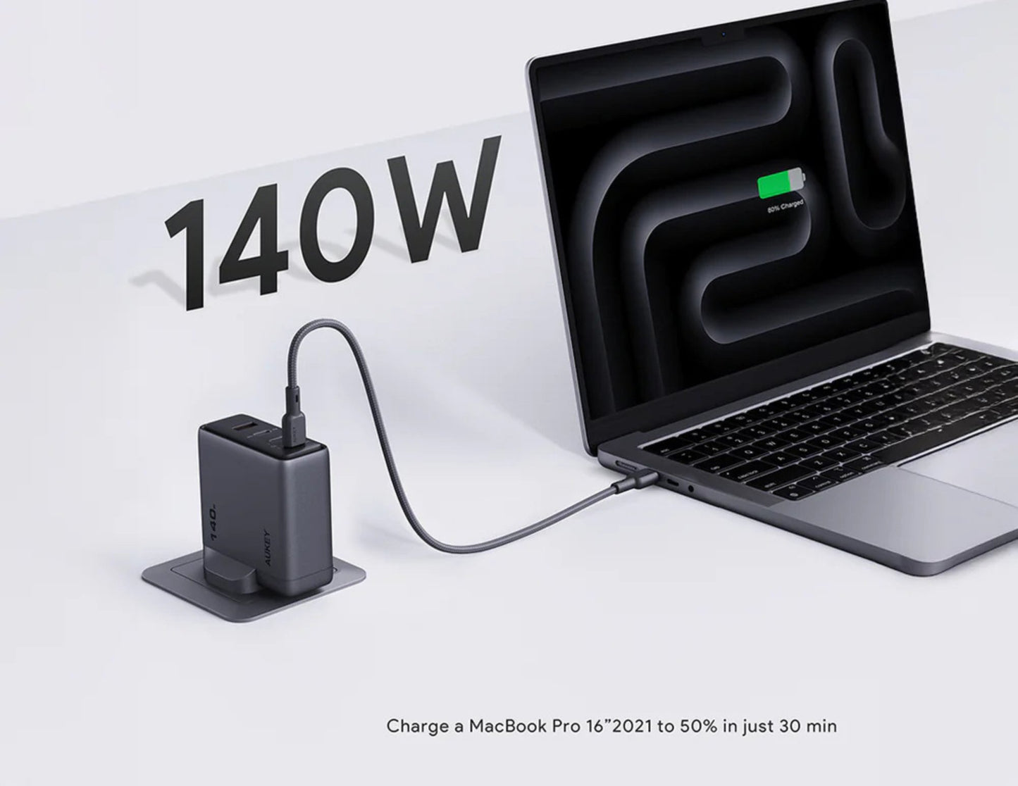 شاحن حائط Aukey Comet Mix 4 بقوة 140 واط PD بأربعة منافذ GaN PA-C6 رمادي