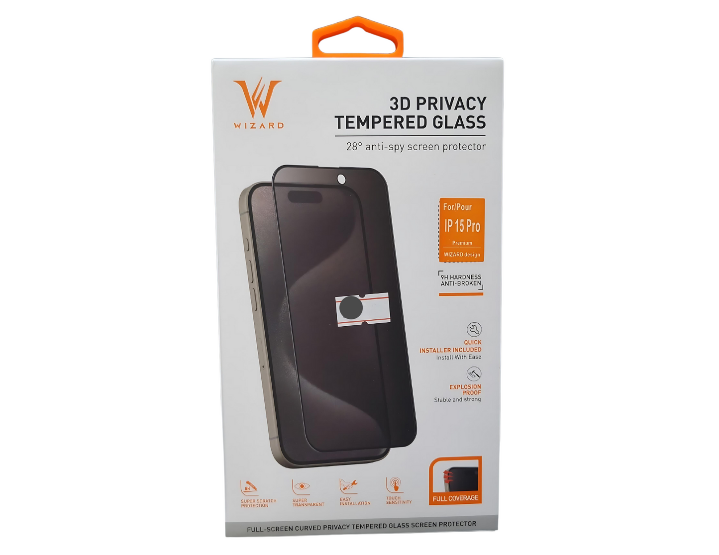 Wizard 3D Privacy Tempered Glass for iPhone 14 Pro- Pro Max , iPhone 15 Pro- Pro Max