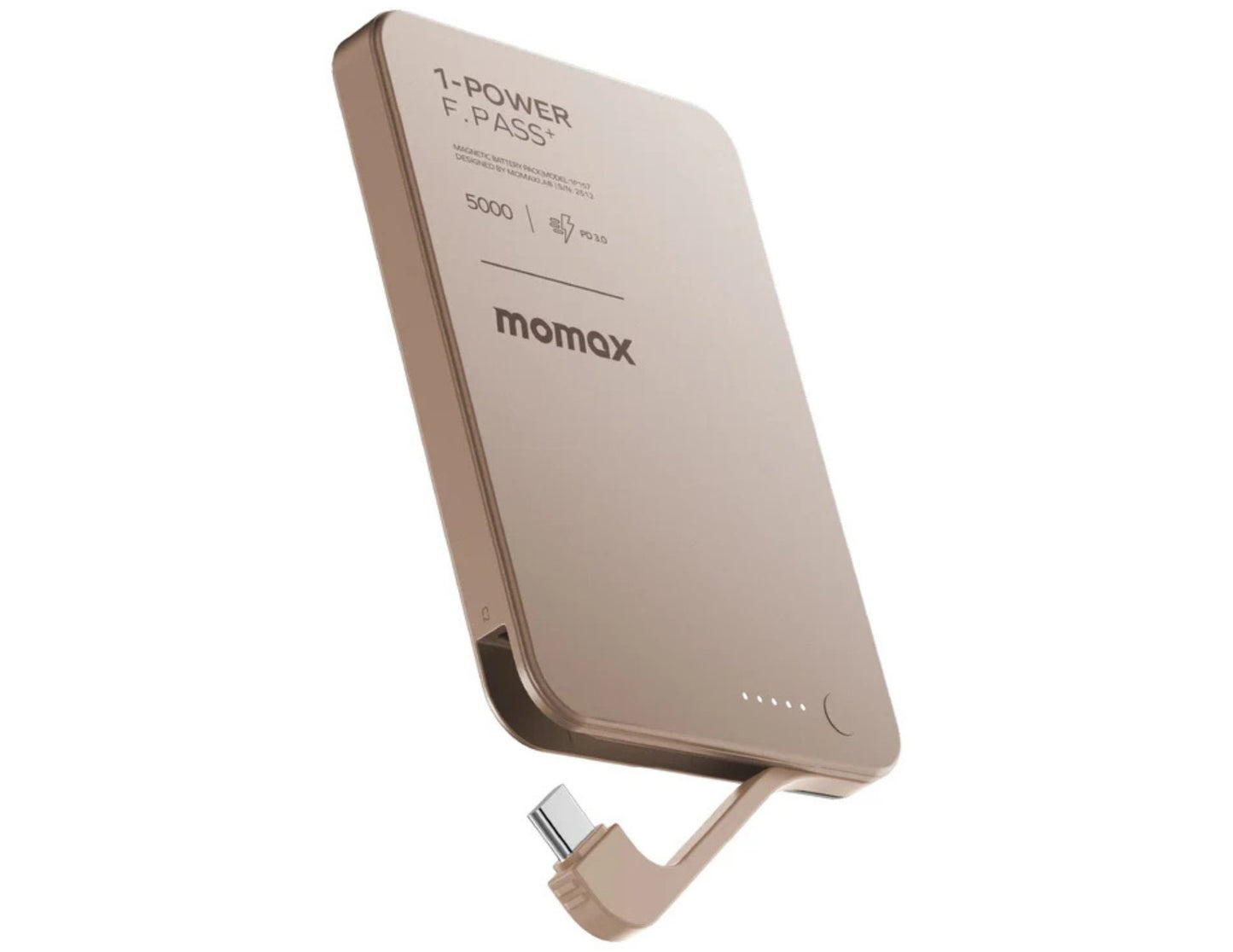 Momax F.Pass+ 5000mAh Magnetic Power Bank with USB-C Cable, 20W Fast Charging, Ultra-Slim Design
