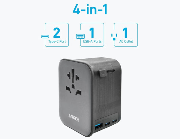 Anker 4-in-1 charging adapter with multiple ports on a white background