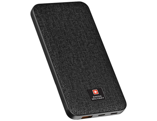 Black Swiss Military Power House 10000mAh USB-C 20W Power Bank – SM-PB-10K-2C1A on a white background