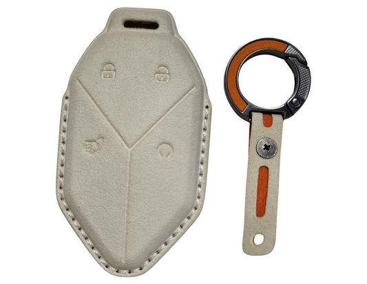 Car Key Cover for Leopard 8 – Alcantara and keychain on a white background