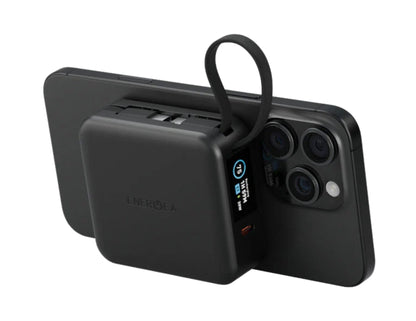 ENERGEA MagPac Mini Plus 10,000mAh PD20W 4-in-1 Qi Magnetic Power Bank MP-MINIPLUS-BLK on a white background