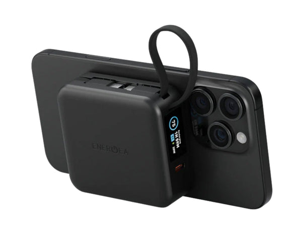ENERGEA MagPac Mini Plus 10,000mAh PD20W 4-in-1 Qi Magnetic Power Bank MP-MINIPLUS-BLK on a white background