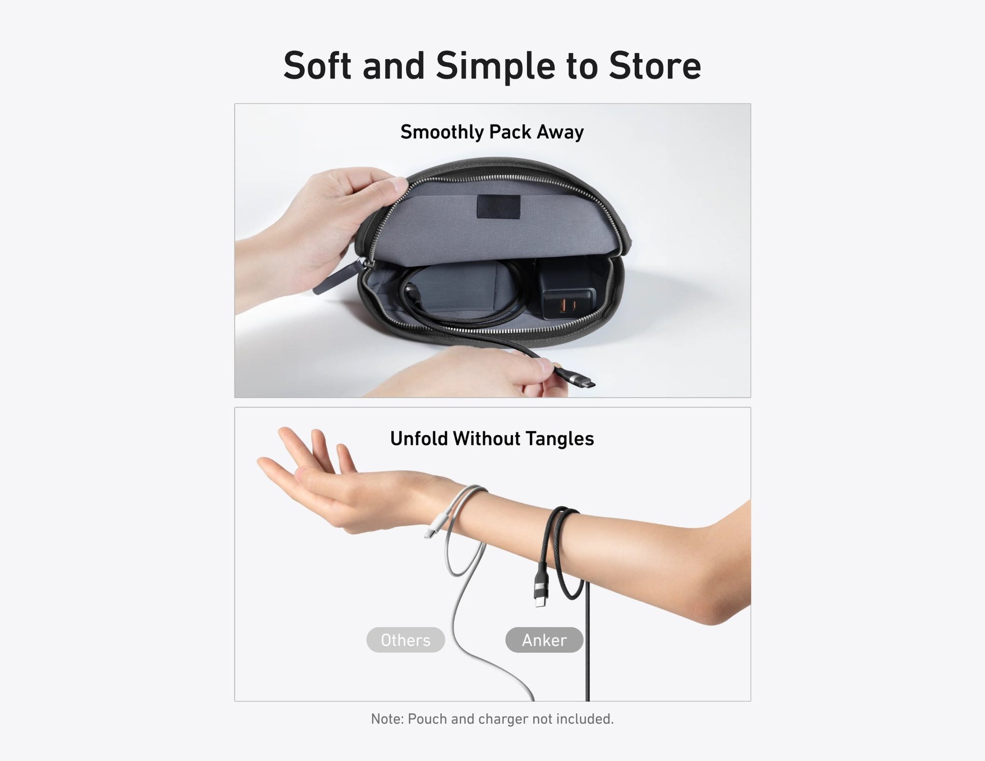 Product packaging with text 'Soft and Simple to Store' and images of hands using the product.