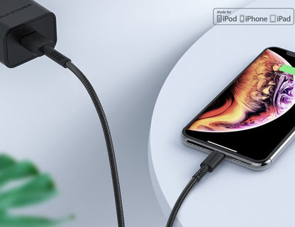 كابل RAVPower RP-CB042 Lightning بطول 2 متر - مضفر بخيوط النايلون، شحن سريع