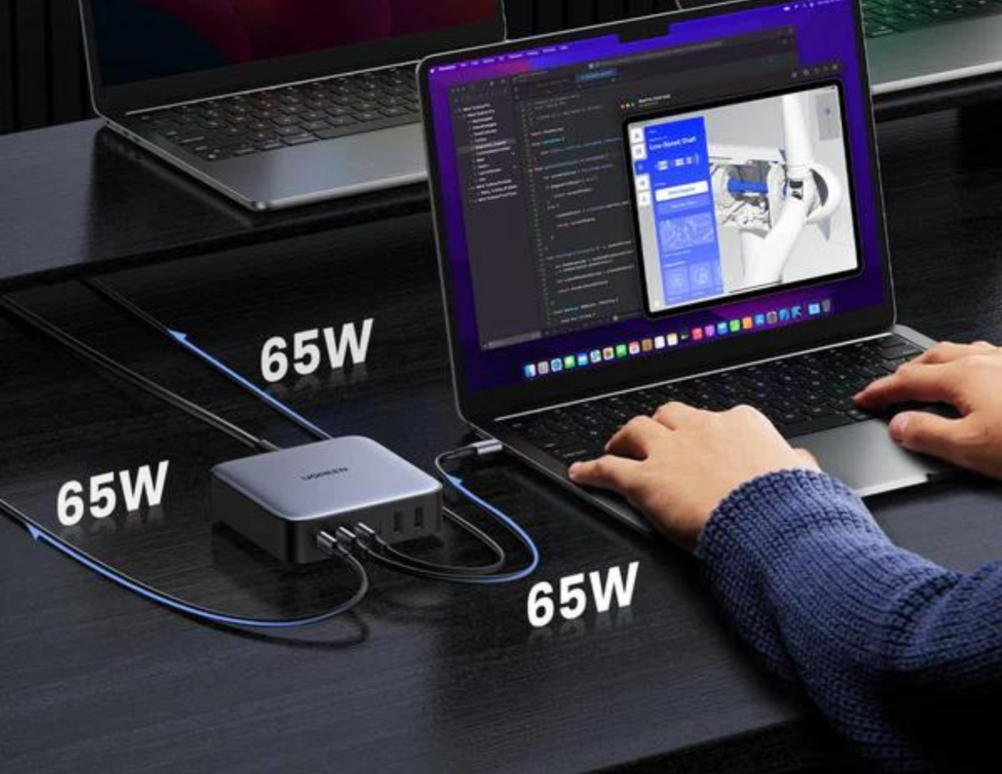 UGREEN - شاحن Nexode USB C GaN بقوة 200 واط - شاحن سطح المكتب مزود بـ 6 منافذ