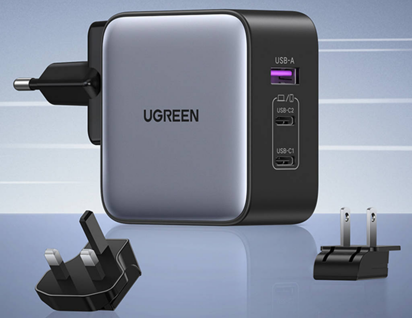 شاحن UGREEN Nexode السريع المزود بثلاث منافذ PD GaN بقوة 65 وات (CD296)