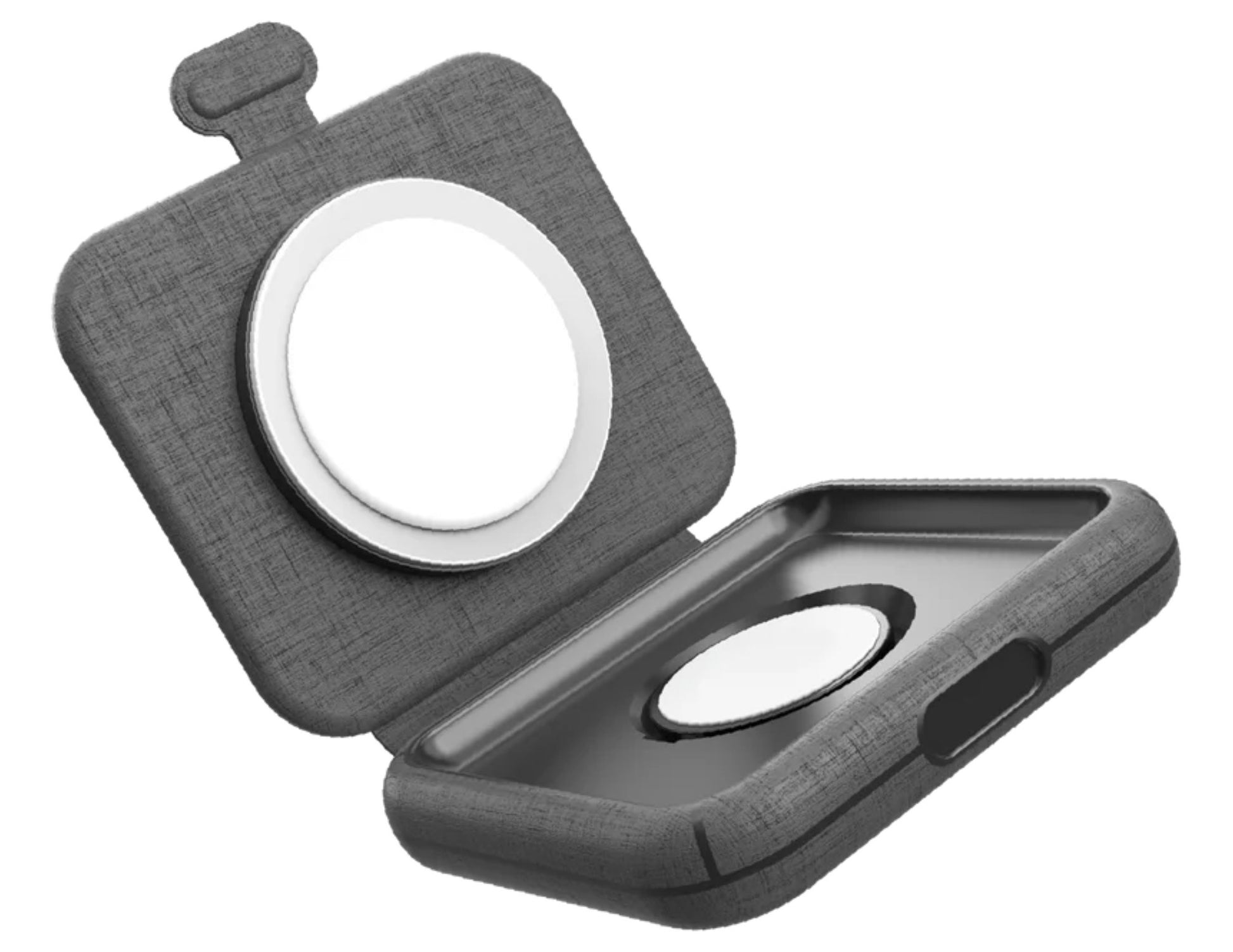 Gray Momax Q.Mag Go 2‑in‑1 MagSafe Wireless Charger 20W – UD30MFIE on a white background
