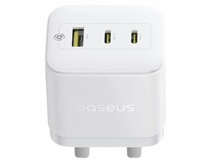 شاحن سريع Baseus Palm 65 واط 2C+U بريطاني أبيض قمري + كابل 100 واط من النوع C إلى النوع C (P1011160D213-01)