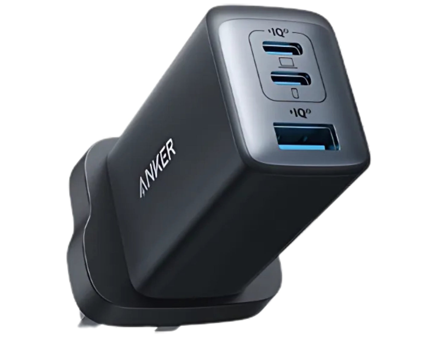 Anker USB charger with multiple ports on a white background