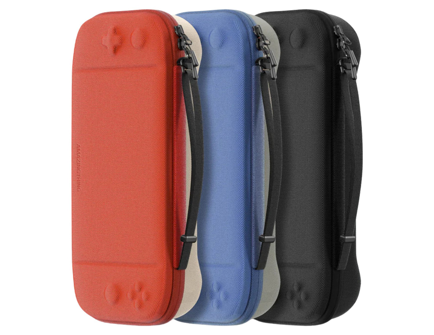 Red , Blue & Black AmazingThing PlayShield EDC Carrying Case for Nintendo Switch 2 with strap on a white background